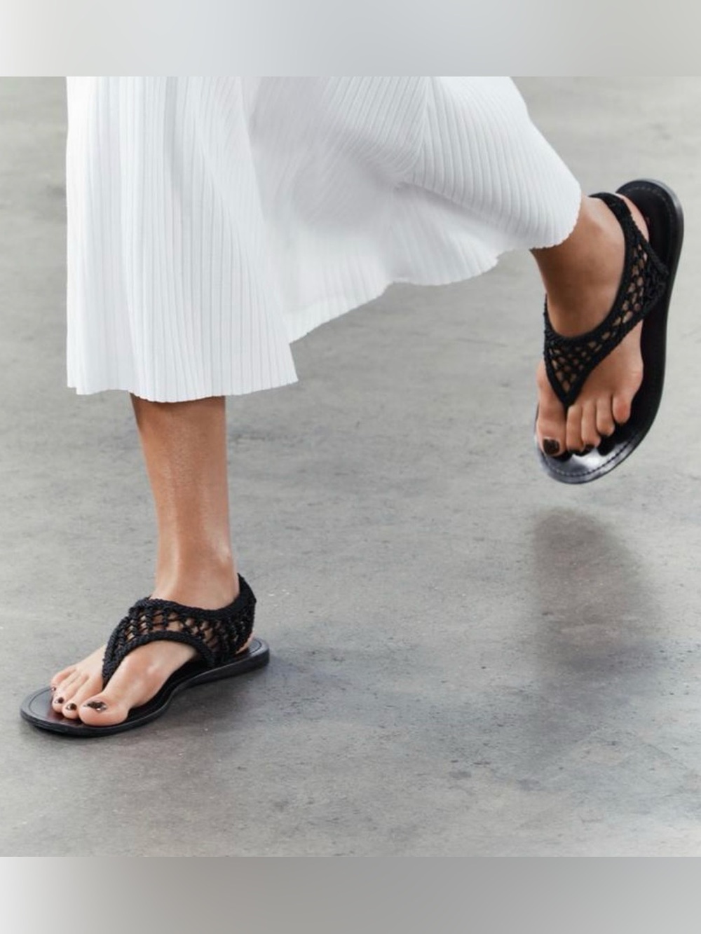 Zara flat sandals Black delicate crochet Size 41